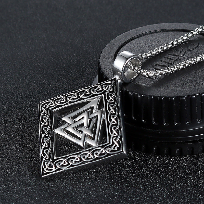 Trendy Titanium Steel Men's Pendant with Retro Square Design and Triangular Hollow Accent