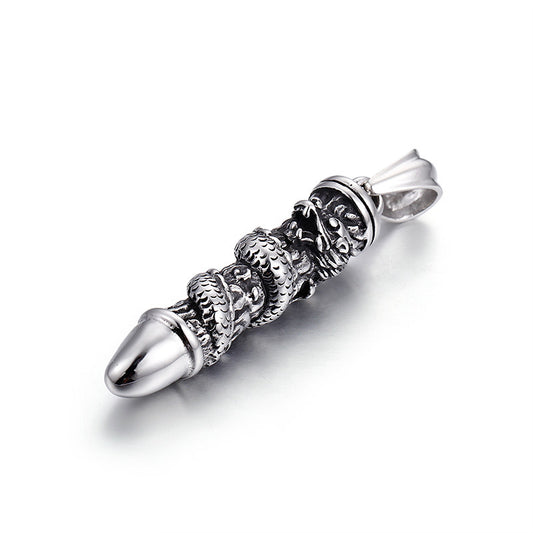 Titanium Steel Dragon Pillar Pendant for Men - Trendy Domineering Cast Bullet Jewelry