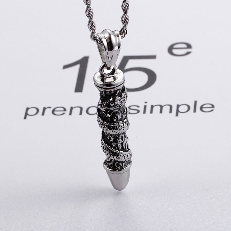 Titanium Steel Dragon Pillar Pendant for Men - Trendy Domineering Cast Bullet Jewelry