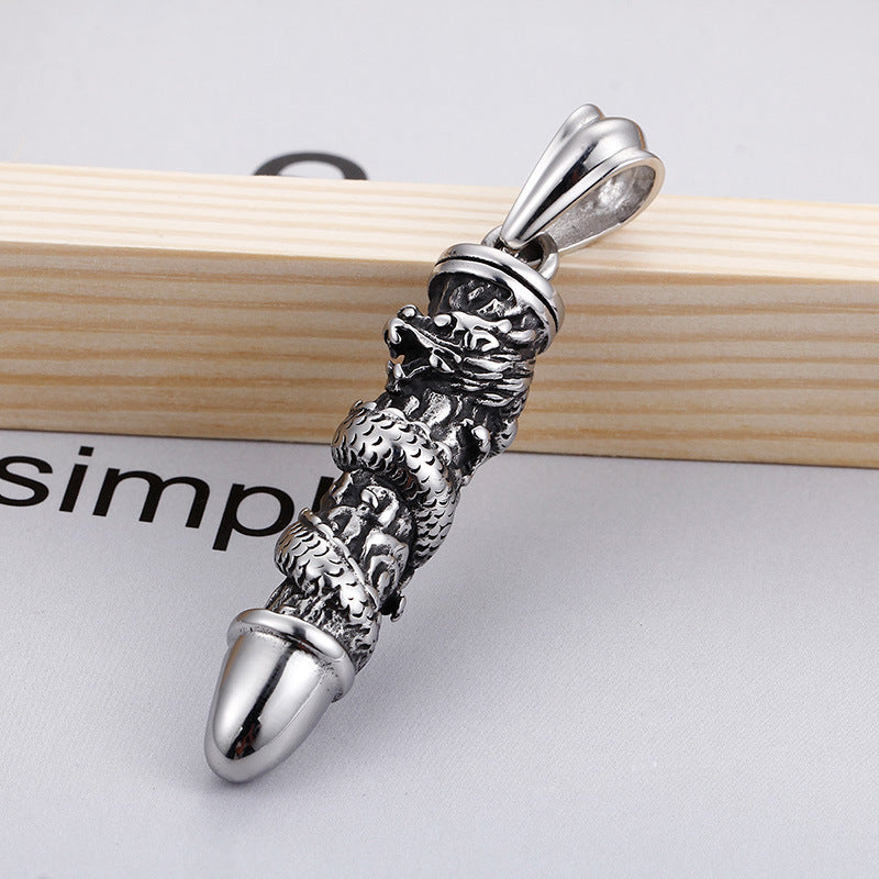 Titanium Steel Dragon Pillar Pendant for Men - Trendy Domineering Cast Bullet Jewelry