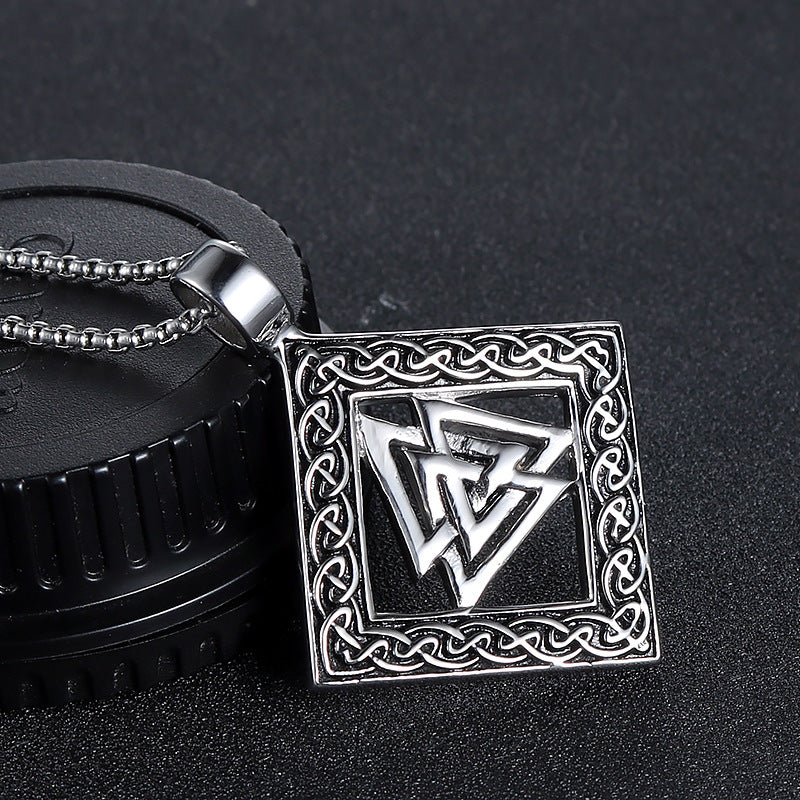 Trendy Titanium Steel Men's Pendant with Retro Square Design and Triangular Hollow Accent