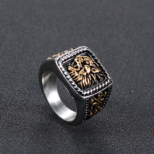 Vintage European-American Lion Head Ring for Men - Bold Titanium Steel Jewelry