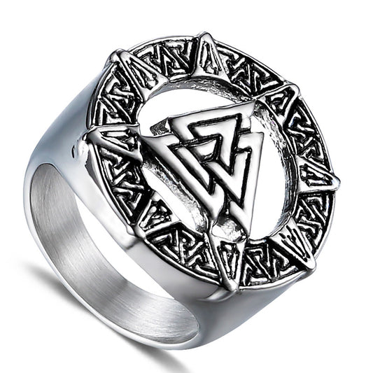 Personalized Retro Triangular Men's Titanium Steel Viking Ring - European and American Design