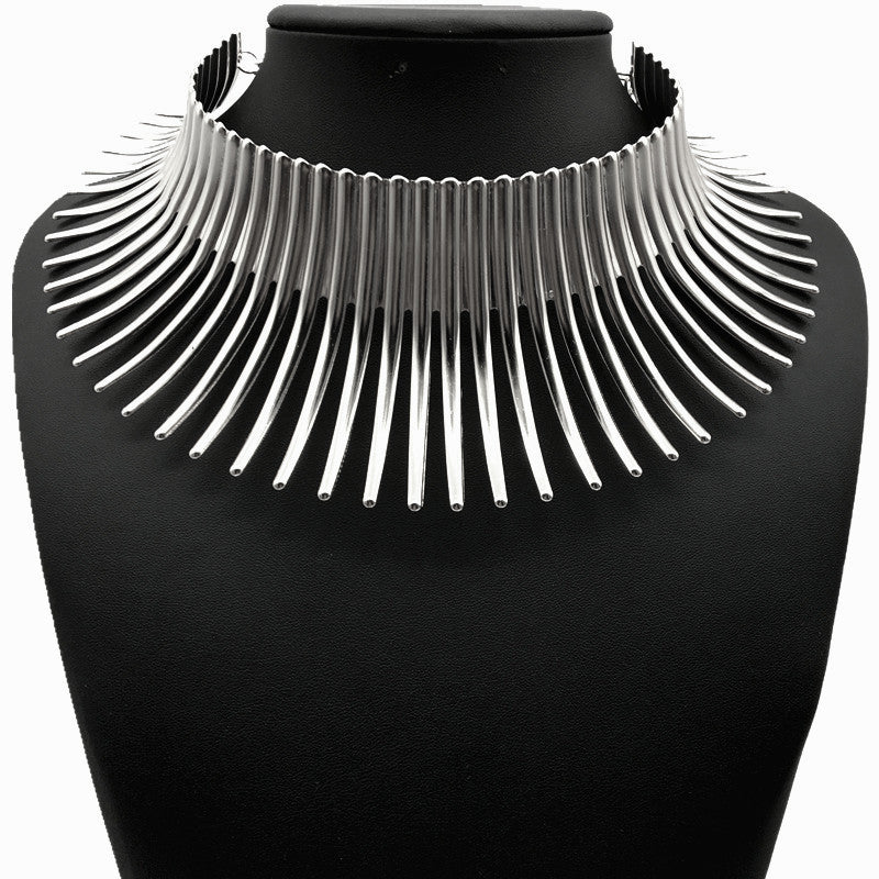 Bold Floral Choker Necklace with Metal Collar - Women's Statement Jewelry Piece