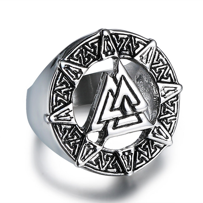 Personalized Retro Triangular Men's Titanium Steel Viking Ring - European and American Design