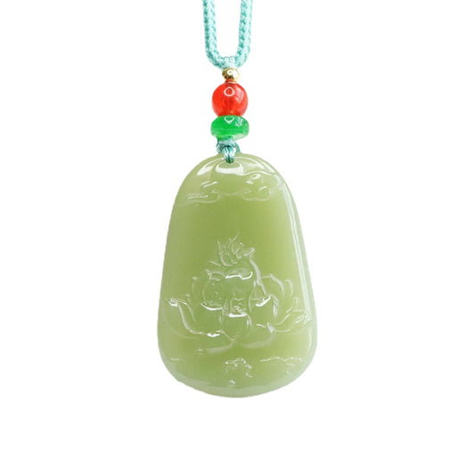 Lake Green Jade Lotus Necklace Crafted from Natural Hetian Jade