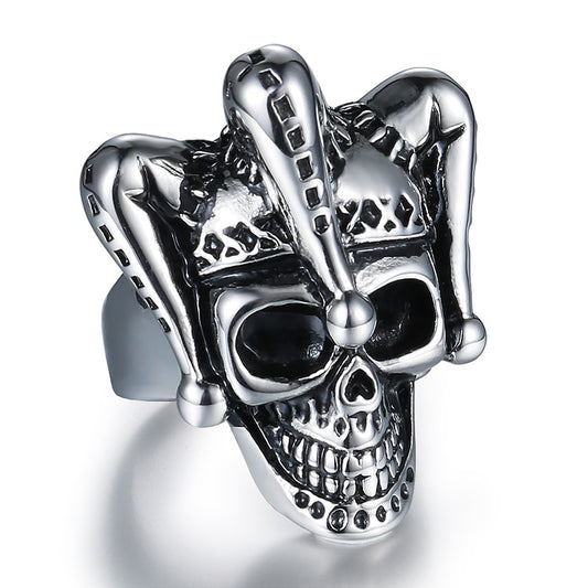 Titanium Steel Skull Clown Ring for Men - Bold European and American Fashion Jewelry