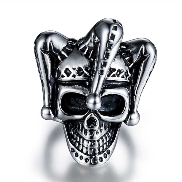 Titanium Steel Skull Clown Ring for Men - Bold European and American Fashion Jewelry