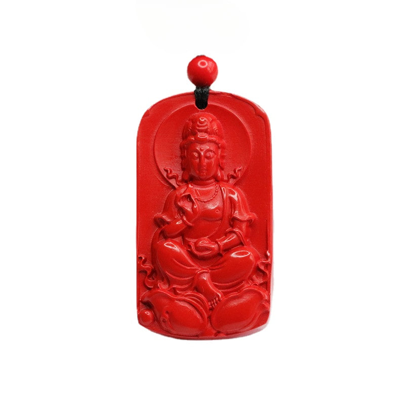 Lotus Guanyin Cinnabar Pendant with Red Sand Design