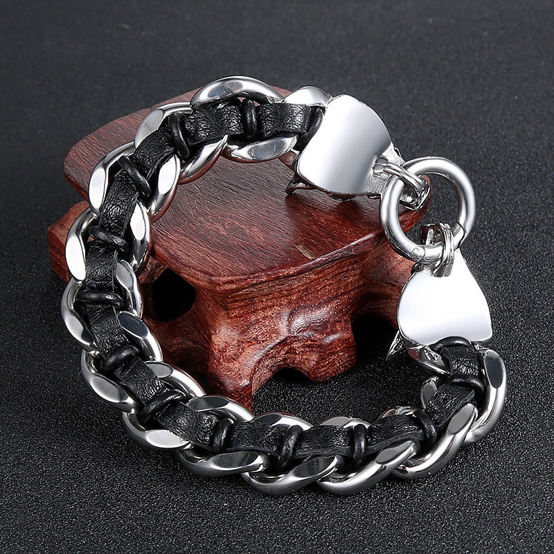 Planderful Everyday Genie Double Wolf Head Men's Bracelet in Titanium Steel