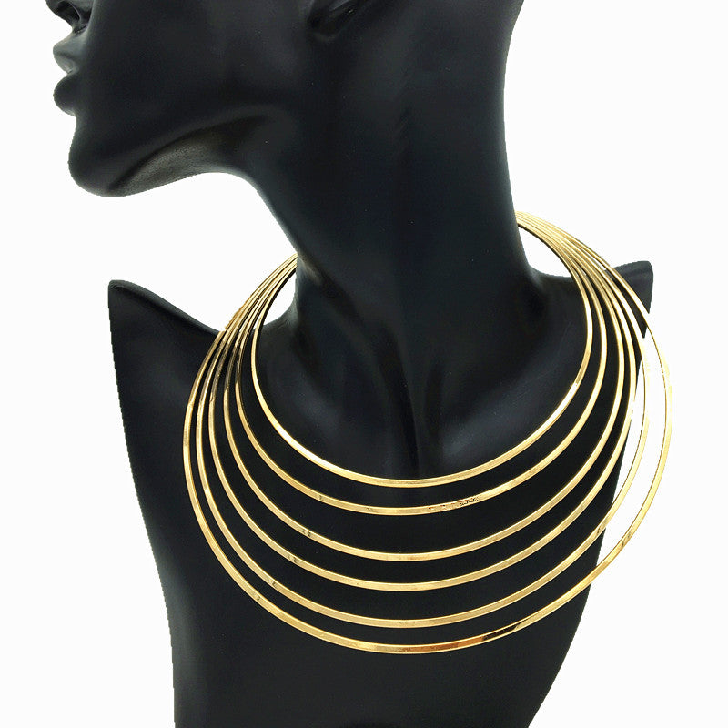 Exaggerated Multi-layer Metal Collar Choker Necklace from Big European and American Brands