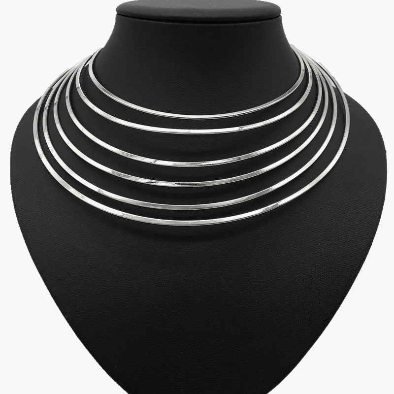 Exaggerated Multi-layer Metal Collar Choker Necklace from Big European and American Brands