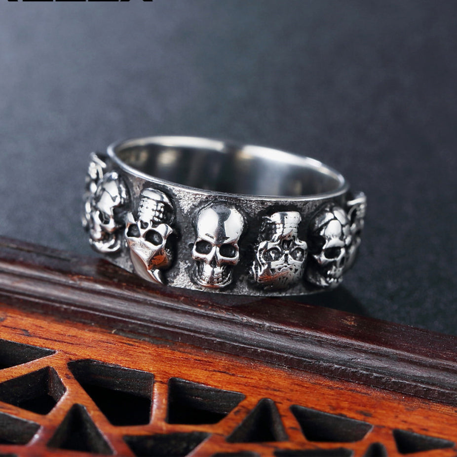 Halloween Beading Skull Titanium Steel Ring for Men