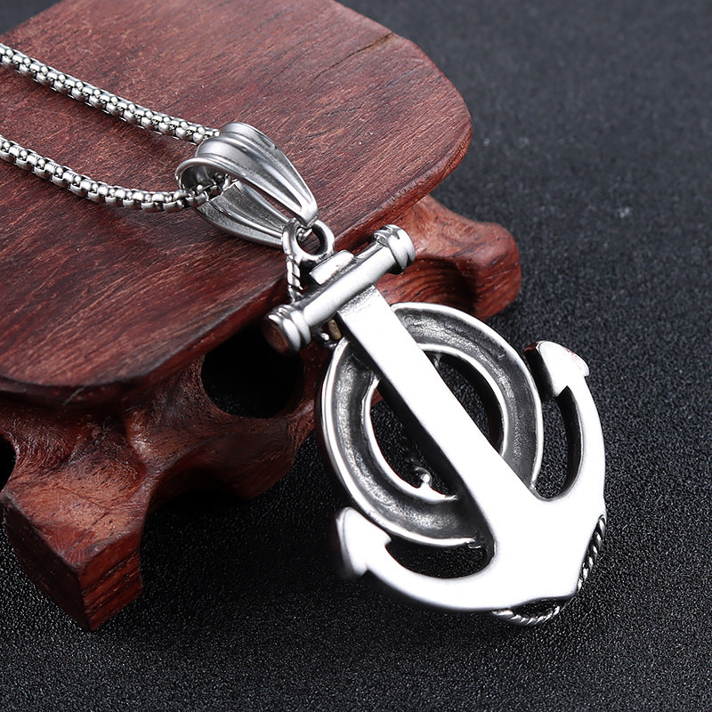 Retro Titanium Steel Hip-Hop Anchor Pendant for Men - Personalized Pirate-Inspired Jewelry