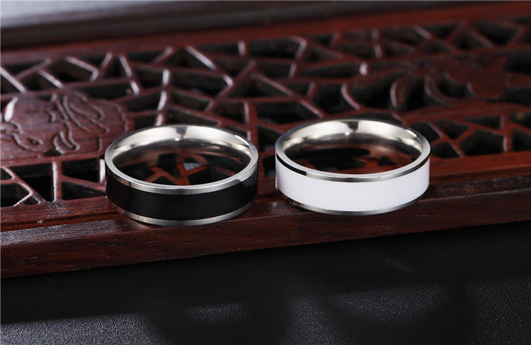 Minimalist Black and White Titanium Steel Men's Ring