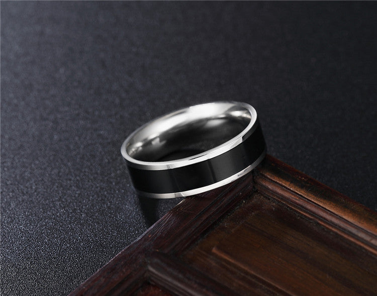 Minimalist Black and White Titanium Steel Men's Ring