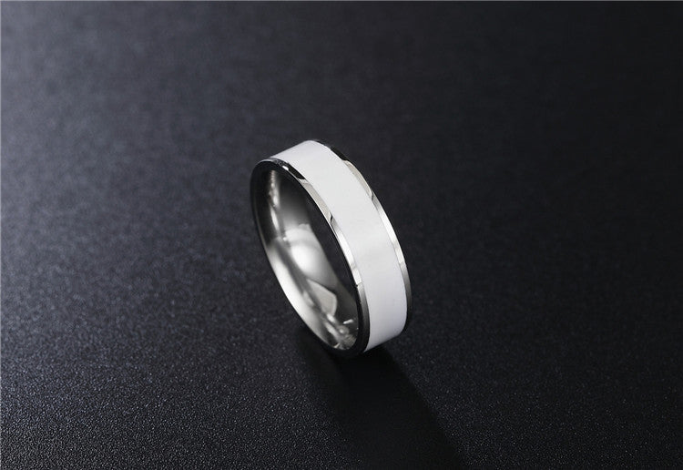 Minimalist Black and White Titanium Steel Men's Ring