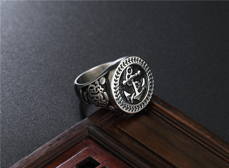 Nautical Retro Anchor Titanium Steel Men's Ring for Everyday Wear