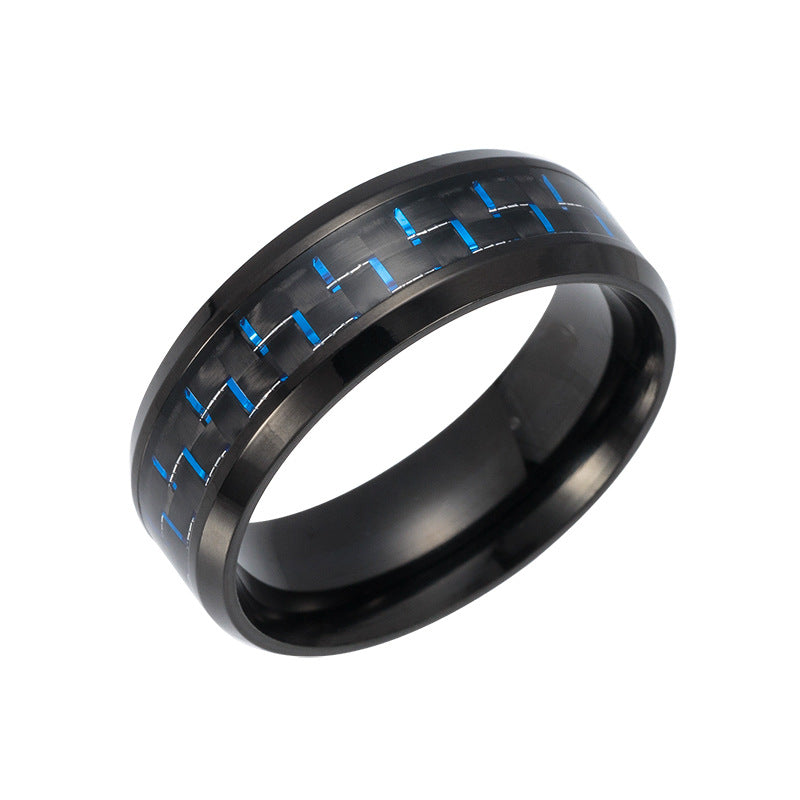 Carbon Fiber Inlaid Steel Ring for Men - TikTok Celebrity Collection