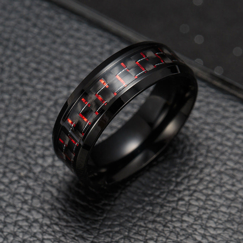 Carbon Fiber Inlaid Steel Ring for Men - TikTok Celebrity Collection