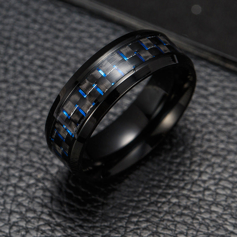 Carbon Fiber Inlaid Steel Ring for Men - TikTok Celebrity Collection