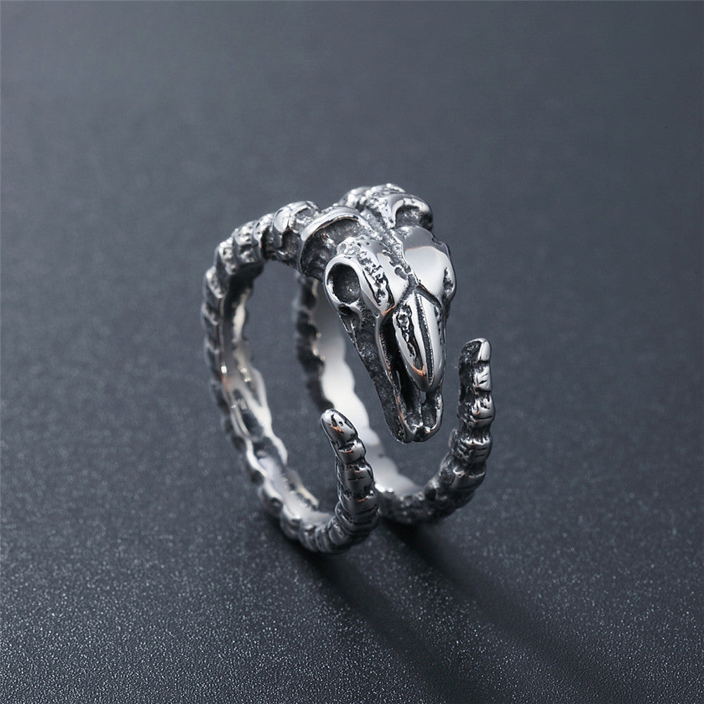 Sheep Demon Skull Longhorn Titanium Steel Ring for Men