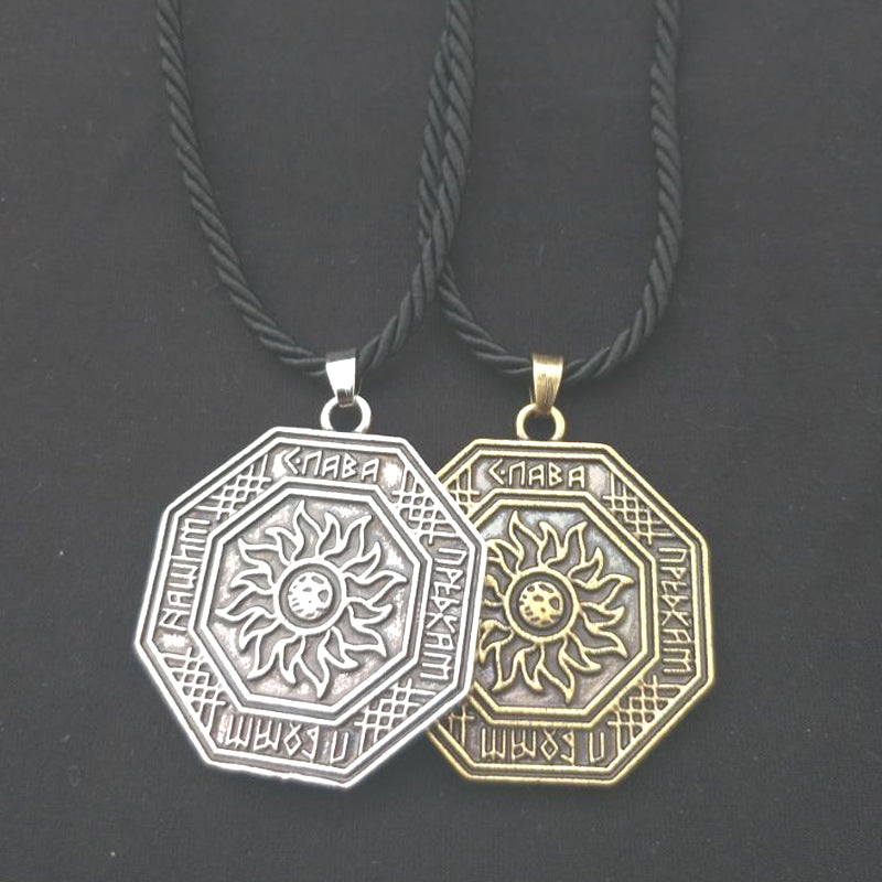 Slavic Sun Gold Pendant Necklace with Norse Legacy Design