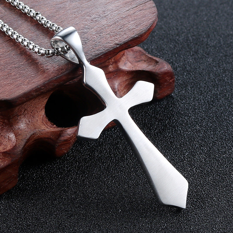 Retro-Inspired Double Cross Titanium Steel Pendant for Men - Personalized Stainless Steel Jewelry