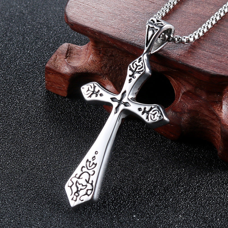 Retro-Inspired Double Cross Titanium Steel Pendant for Men - Personalized Stainless Steel Jewelry