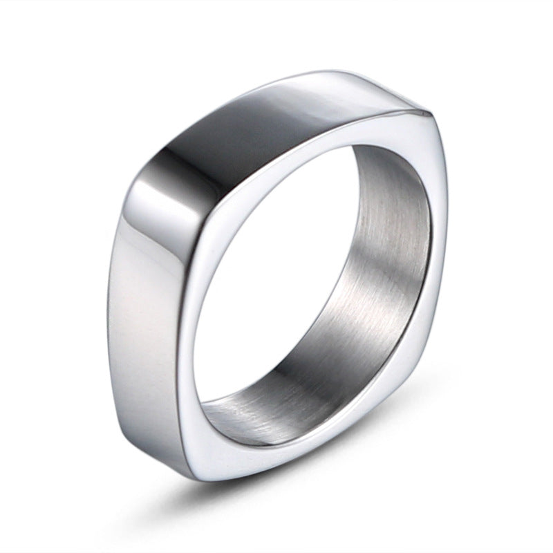 Sleek Titanium Steel Square Ring for Men – Modern European and American Fashion Jewelry