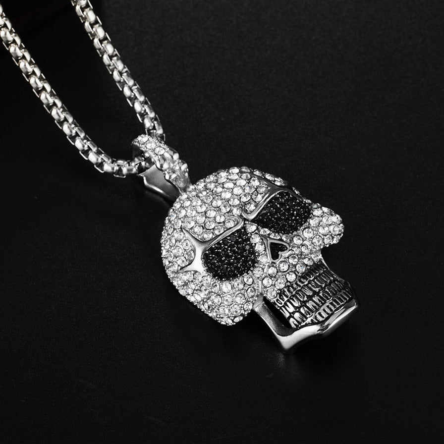 Halloween Full Zircon Skull Titanium Steel Necklace for Men