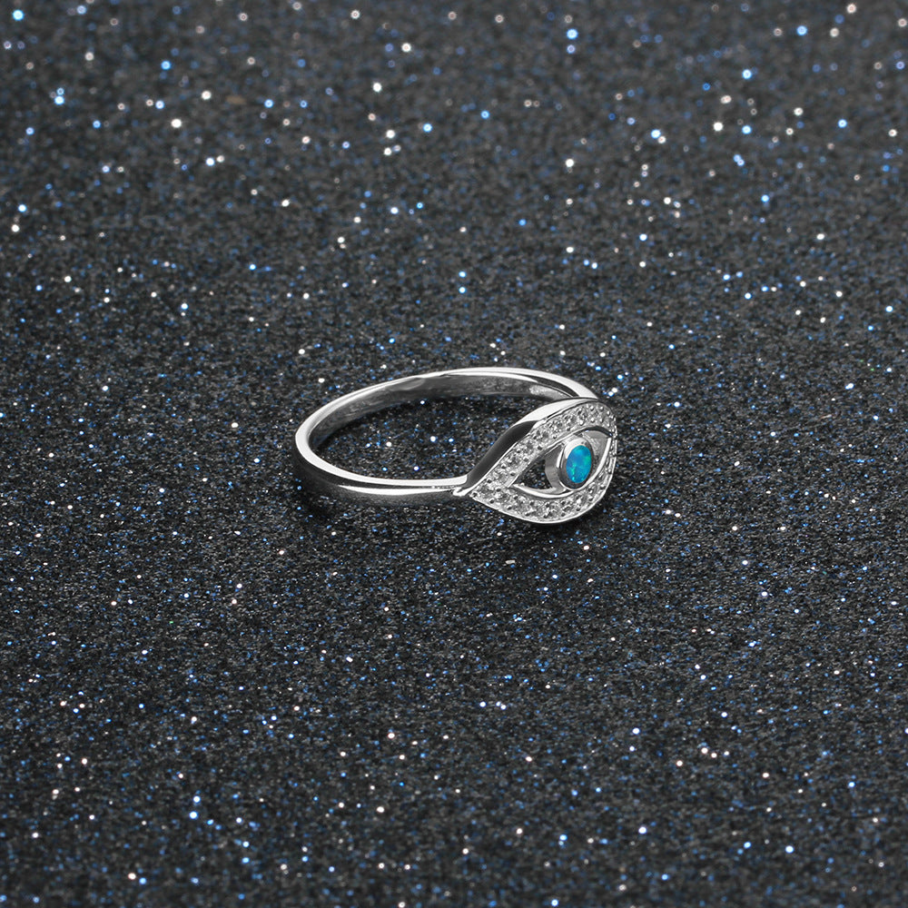 Blue Opal Zircon Eye Sterling Silver Ring