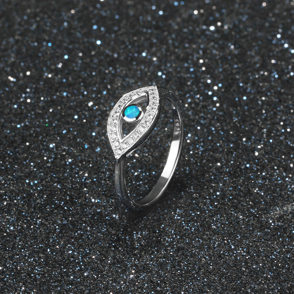 Blue Opal Zircon Eye Sterling Silver Ring