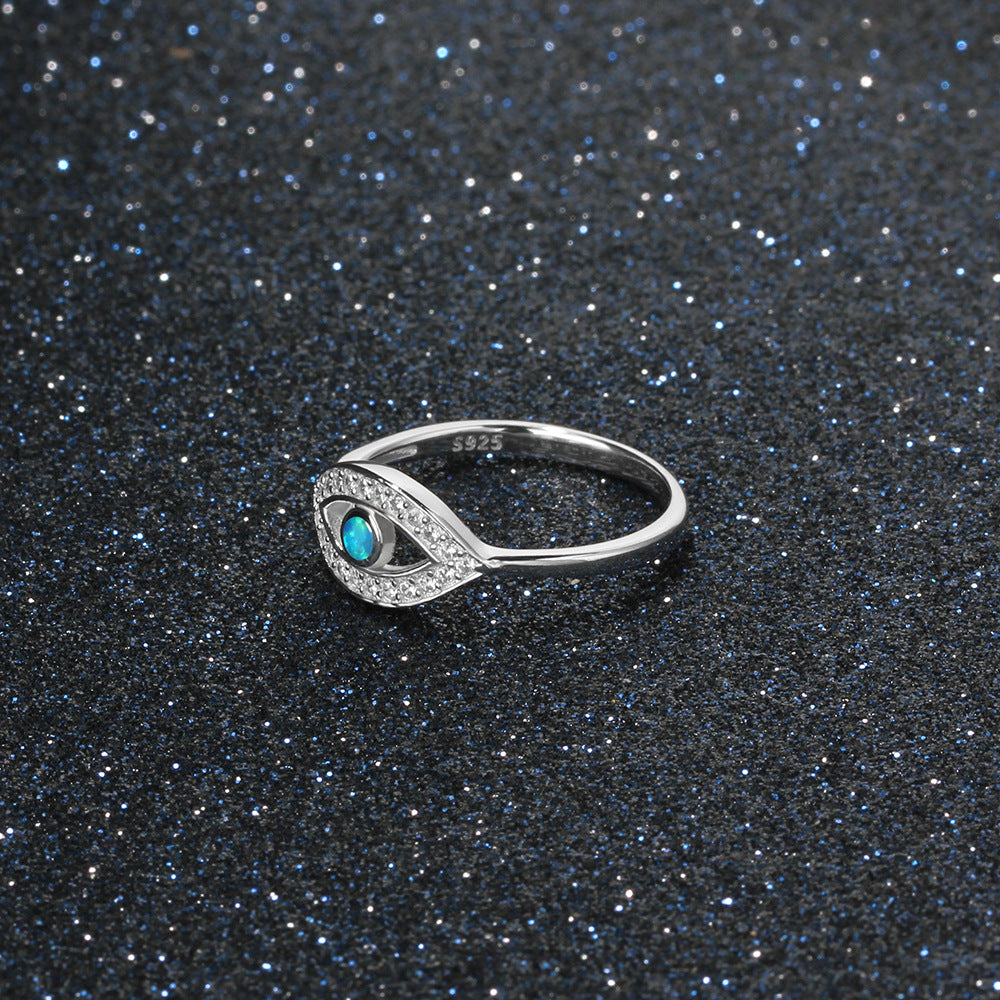 Blue Opal Zircon Eye Sterling Silver Ring