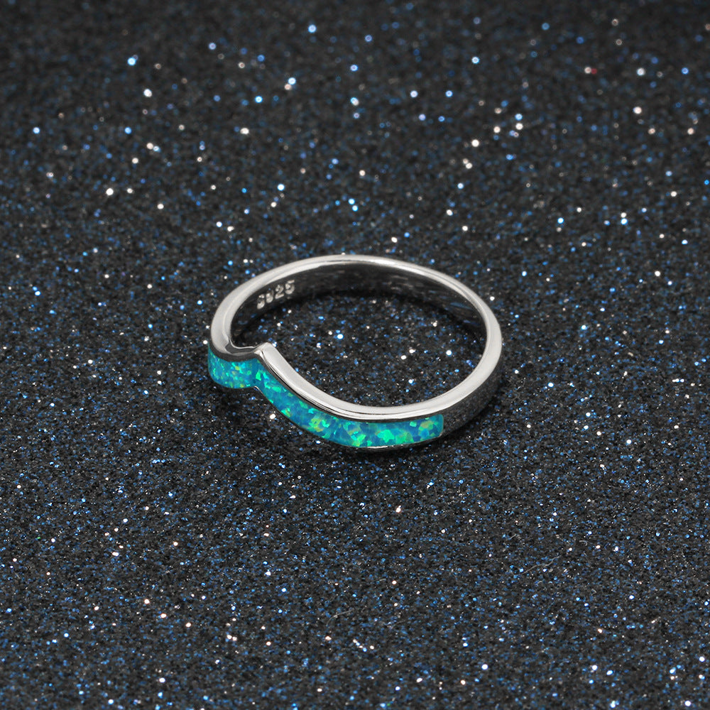 V Shape Blue Opal Sterling Silver Ring