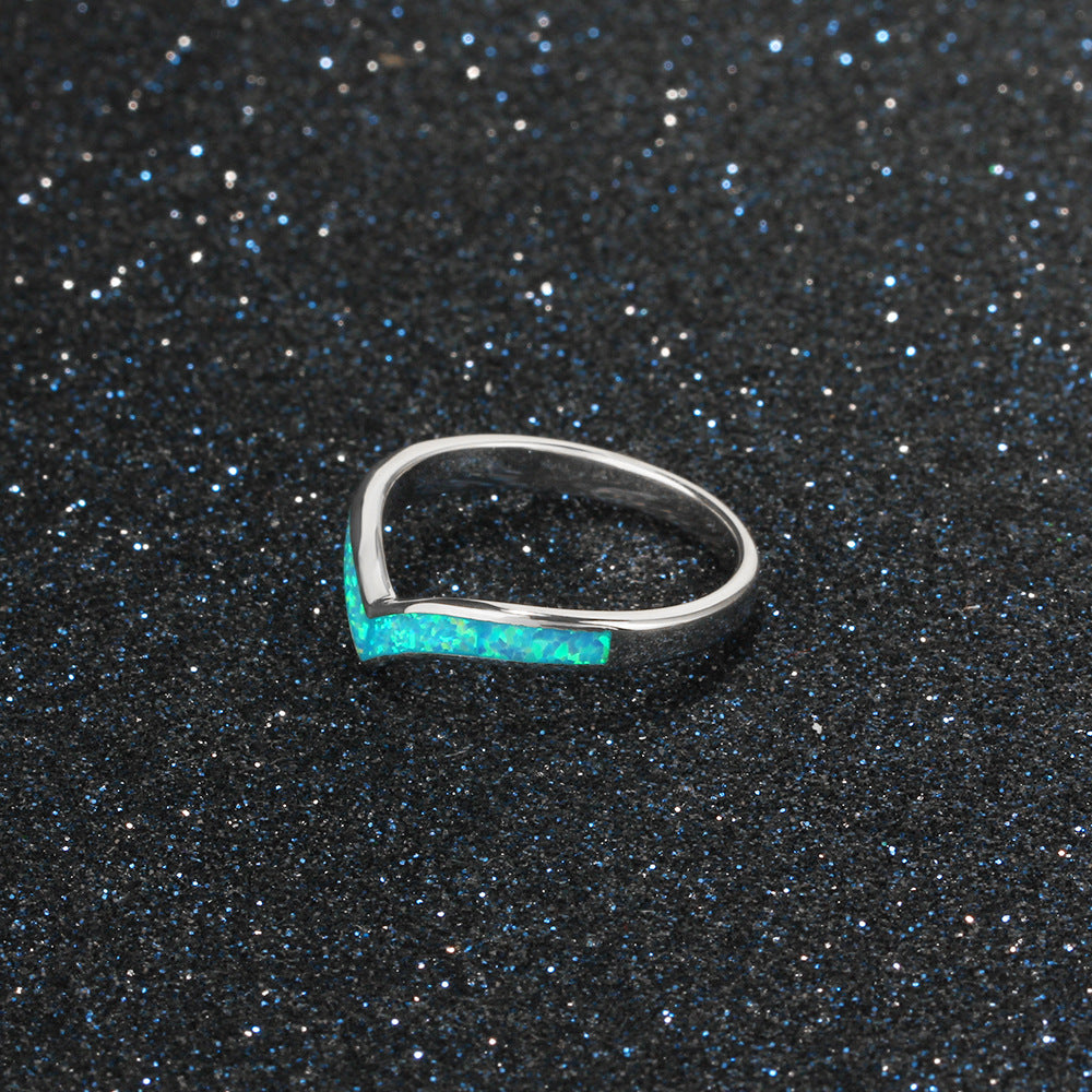 V Shape Blue Opal Sterling Silver Ring