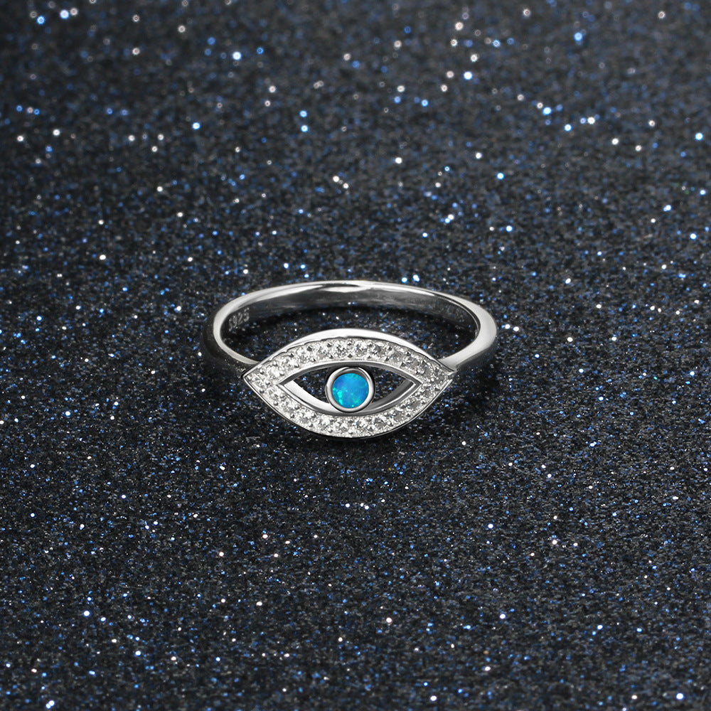 Blue Opal Zircon Eye Sterling Silver Ring