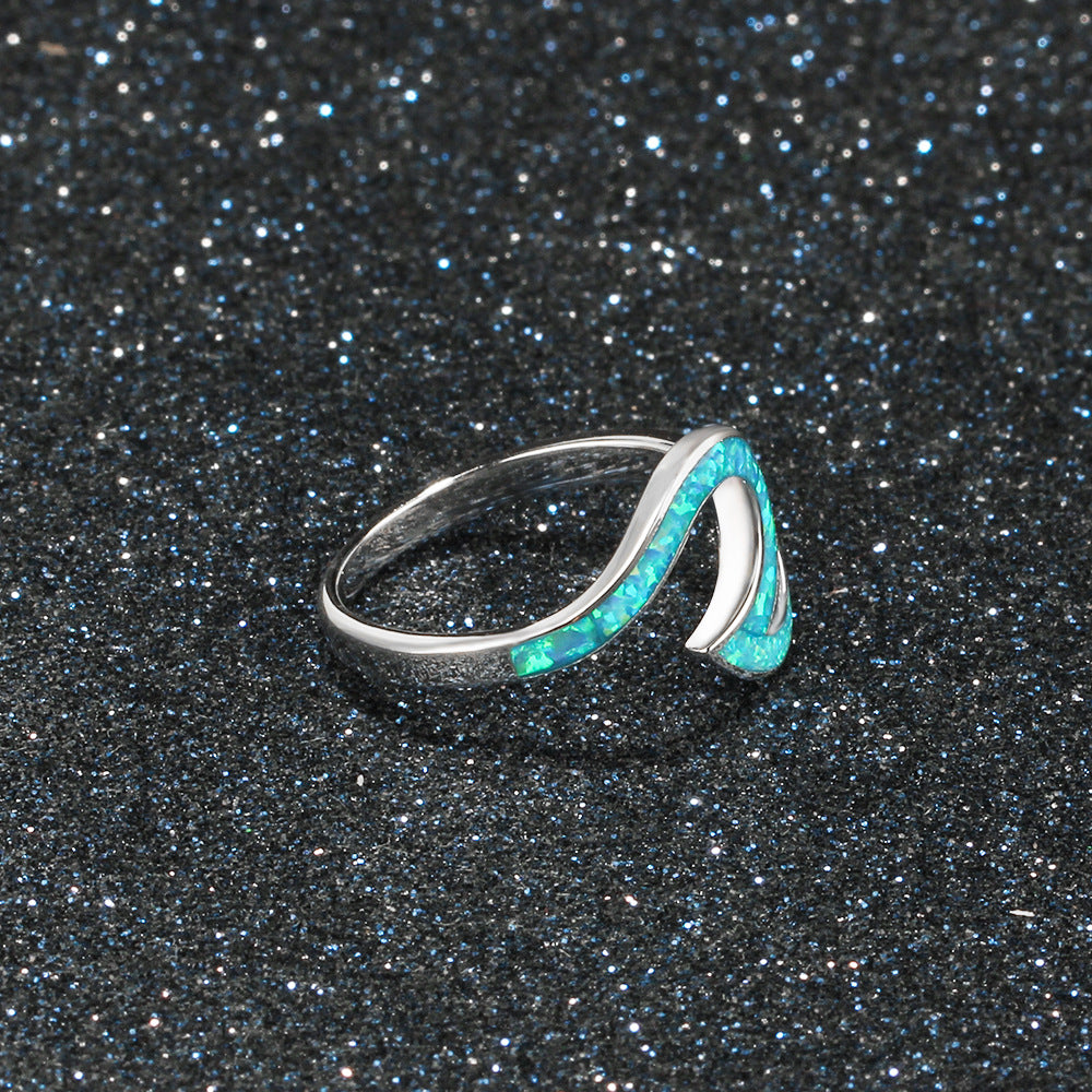 Geometric Blue Opal Sterling Silver Ring