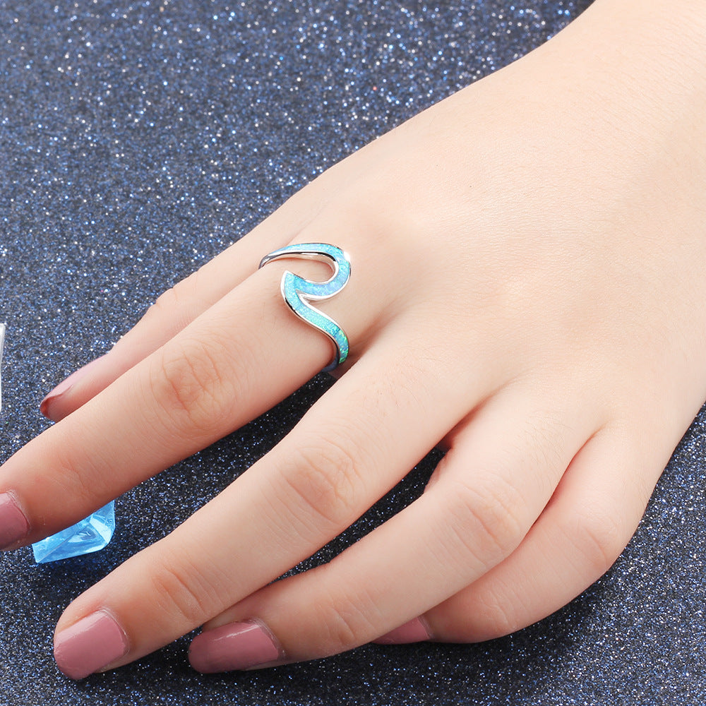 Geometric Blue Opal Sterling Silver Ring