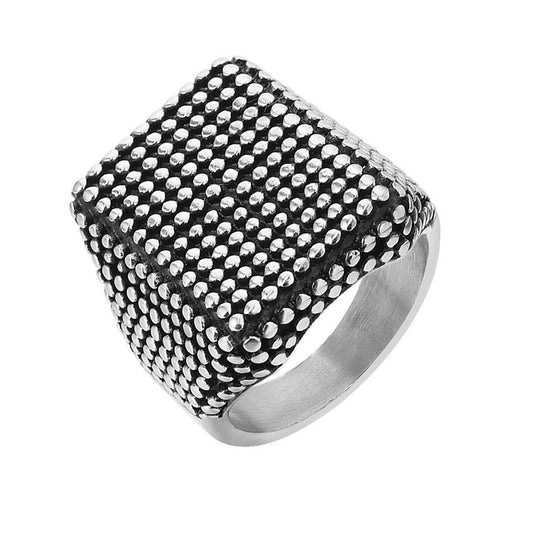 Retro Square Polka-dot Men's Titanium Ring - European and American Style Punk Jewelry