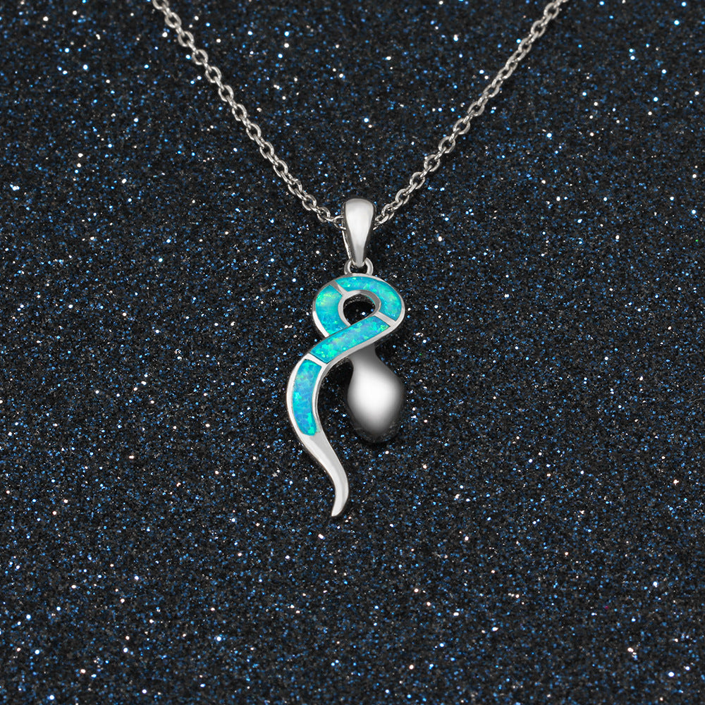 Blue Opal Snake Sterling Silver Necklace