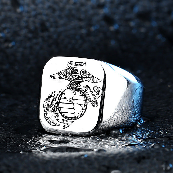 Personalized Marine Corps Stainless Steel Ring for Men - European and American Style, Wholesale Availability