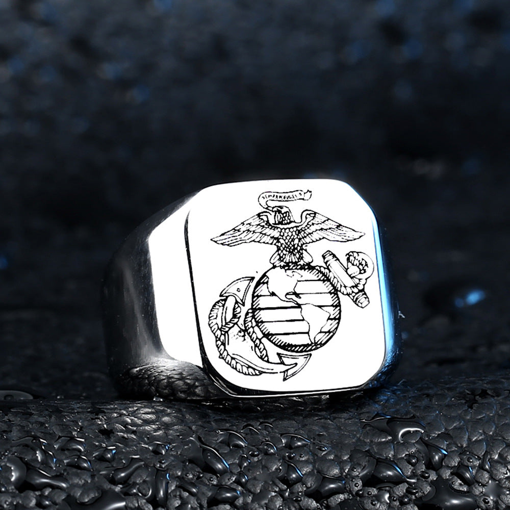 Personalized Marine Corps Stainless Steel Ring for Men - European and American Style, Wholesale Availability