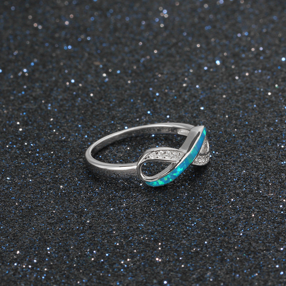 Blue Opal Zircon Infinite Symbol Sterling Silver Ring