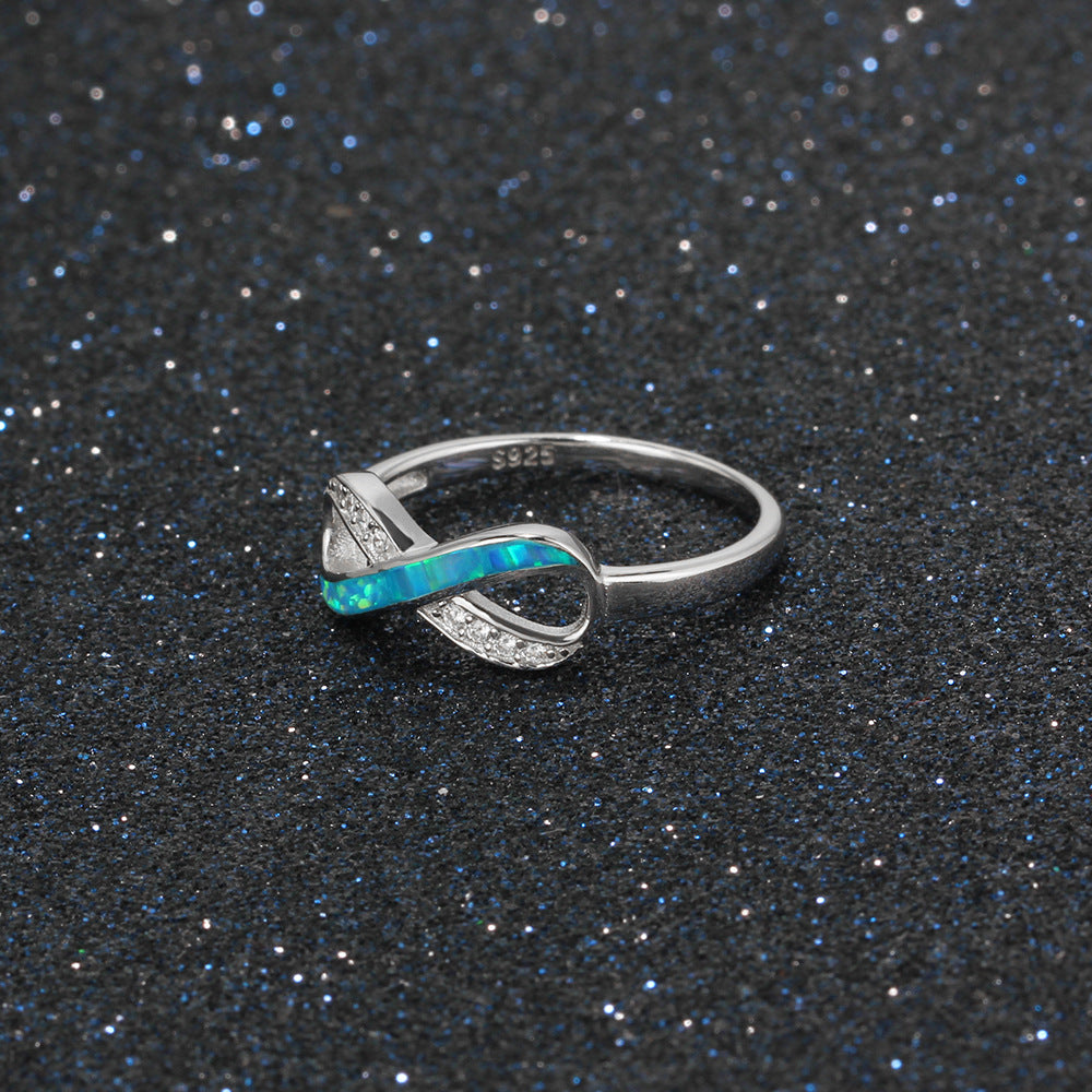 Blue Opal Zircon Infinite Symbol Sterling Silver Ring