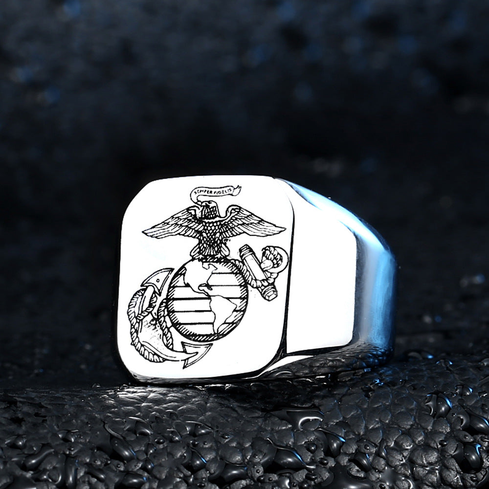 Personalized Marine Corps Stainless Steel Ring for Men - European and American Style, Wholesale Availability