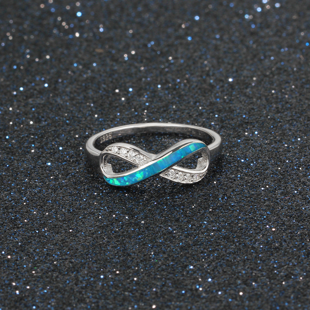 Blue Opal Zircon Infinite Symbol Sterling Silver Ring