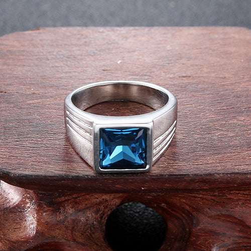 Trendy Blue Zircon Titanium Steel Ring for Men's Hipster Punk Style