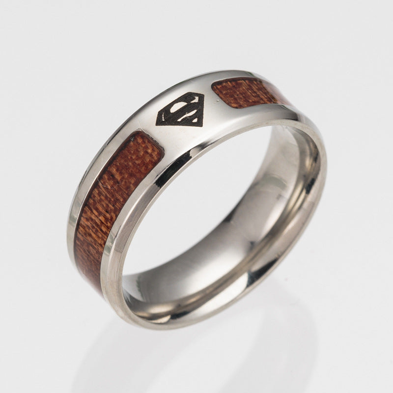 Handcrafted Acacia Wood Grain Men's Ring - Steel Construction, Size 6-13