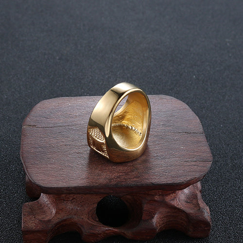 Retro Gold Masonic Titanium Steel Ring for Men - European and American Fashion Stainless Steel Design